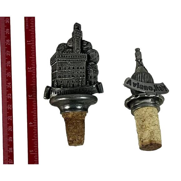 VTG Set of Two Pewter Italian Souvenir Cork Wine Bottle Stoppers Palazzo Aviano - Picture 11 of 11